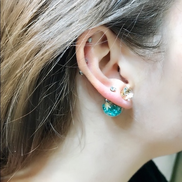 NEW!💙💎GLASS BALLS! FLOWERS!💎💙SPARKLE! EARRINGS - Picture 3 of 5